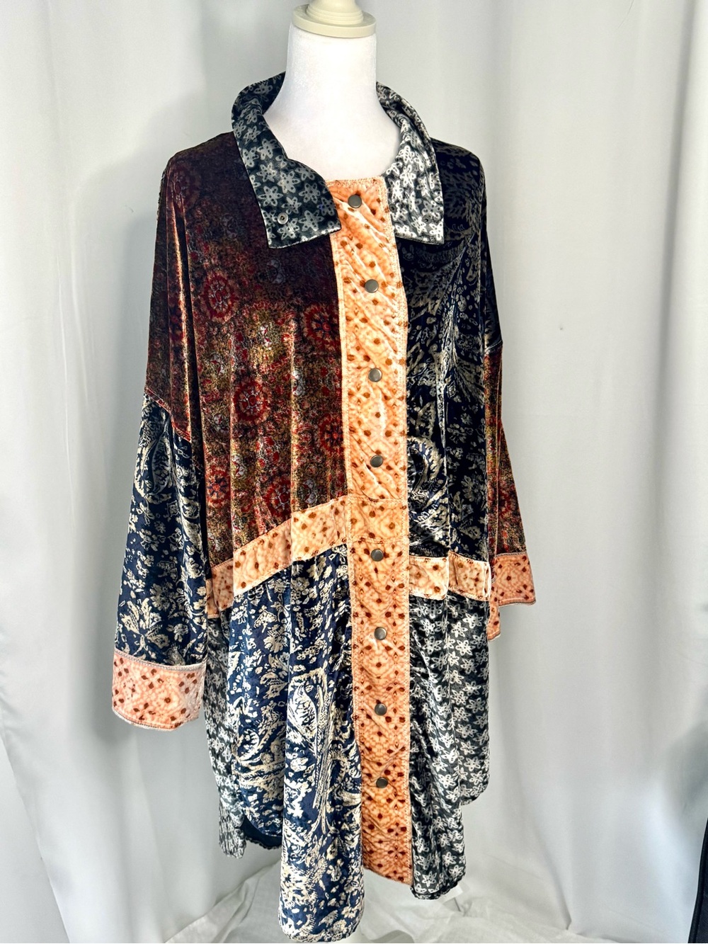 We The Free Free People Vancouver Velvet Patchwork Tunic Shacket -medium